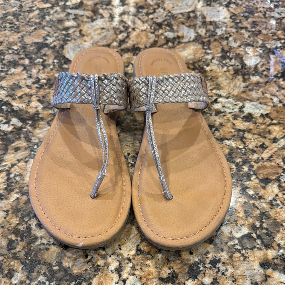 Sperry Women's Braided Sandals in Silver and Tan Size 8